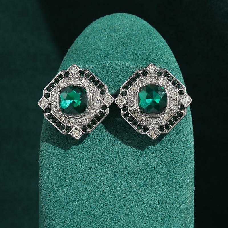 Vintage Fashion Jewelry Brands - Винтажные квадратные серьги с изумрудными кристаллами,