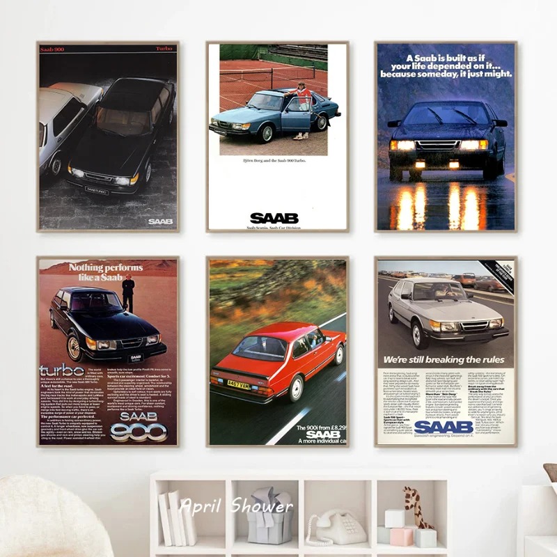 Vintage Fashion Prints For Wall - Классический винтажный Saab 900 турбо-автомобили, модный